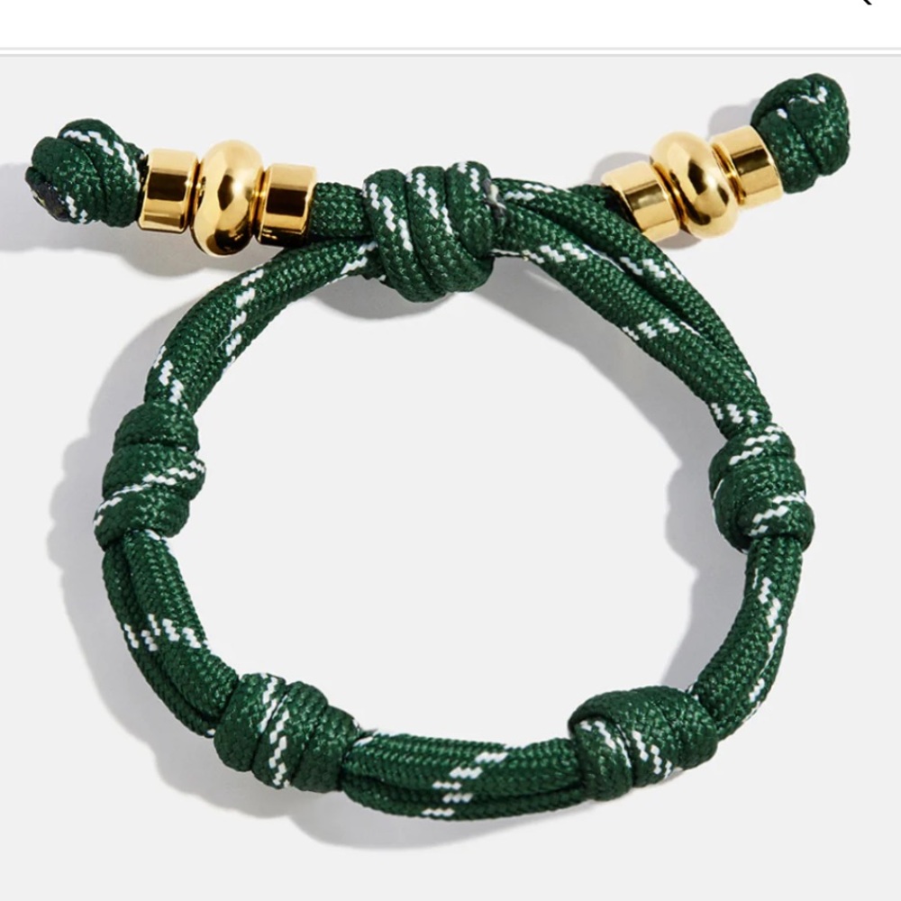 BaubleBar Green and Gold “A” Initial Bracelet